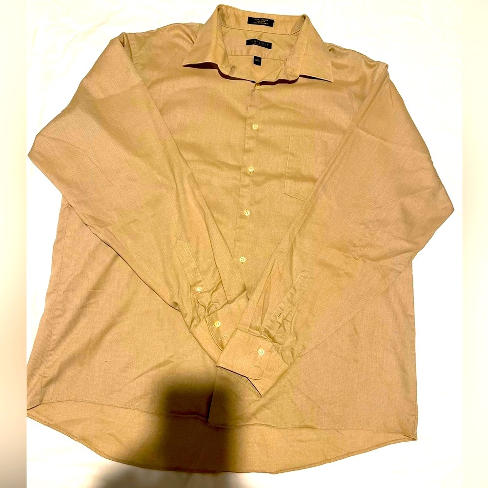 Van Heusen button down long sleeve shirt, Tan color, 18 neck 36/37